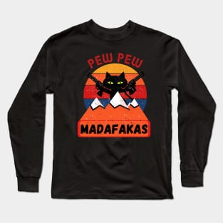 Pew Pew Madafakas Retro cat Long Sleeve T-Shirt